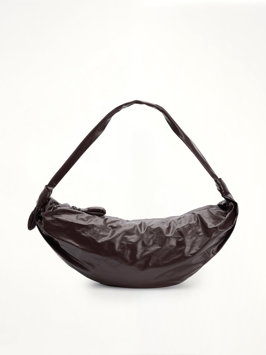 Soft Croissant Large Paper Leather Bag in Dark Chocolate