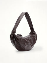 Soft Croissant Large Paper Leather Bag in Dark Chocolate