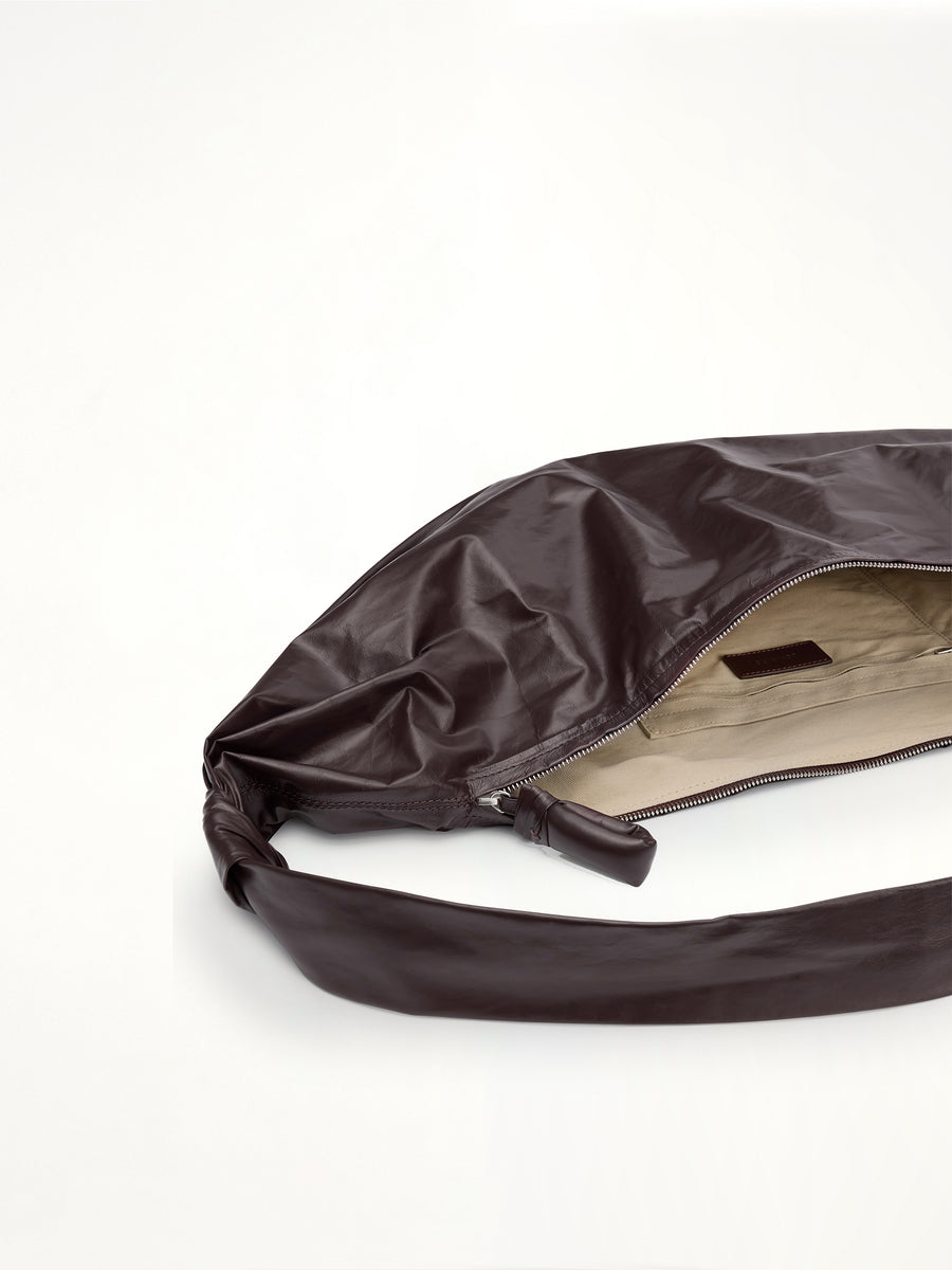 Soft Croissant Large Paper Leather Bag in Dark Chocolate