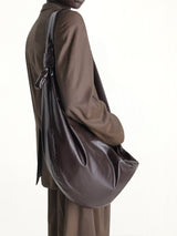 Soft Croissant Large Paper Leather Bag in Dark Chocolate