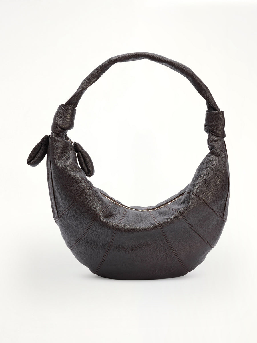 Fortune Croissant Grained Leather Bag in Dark Chocolate