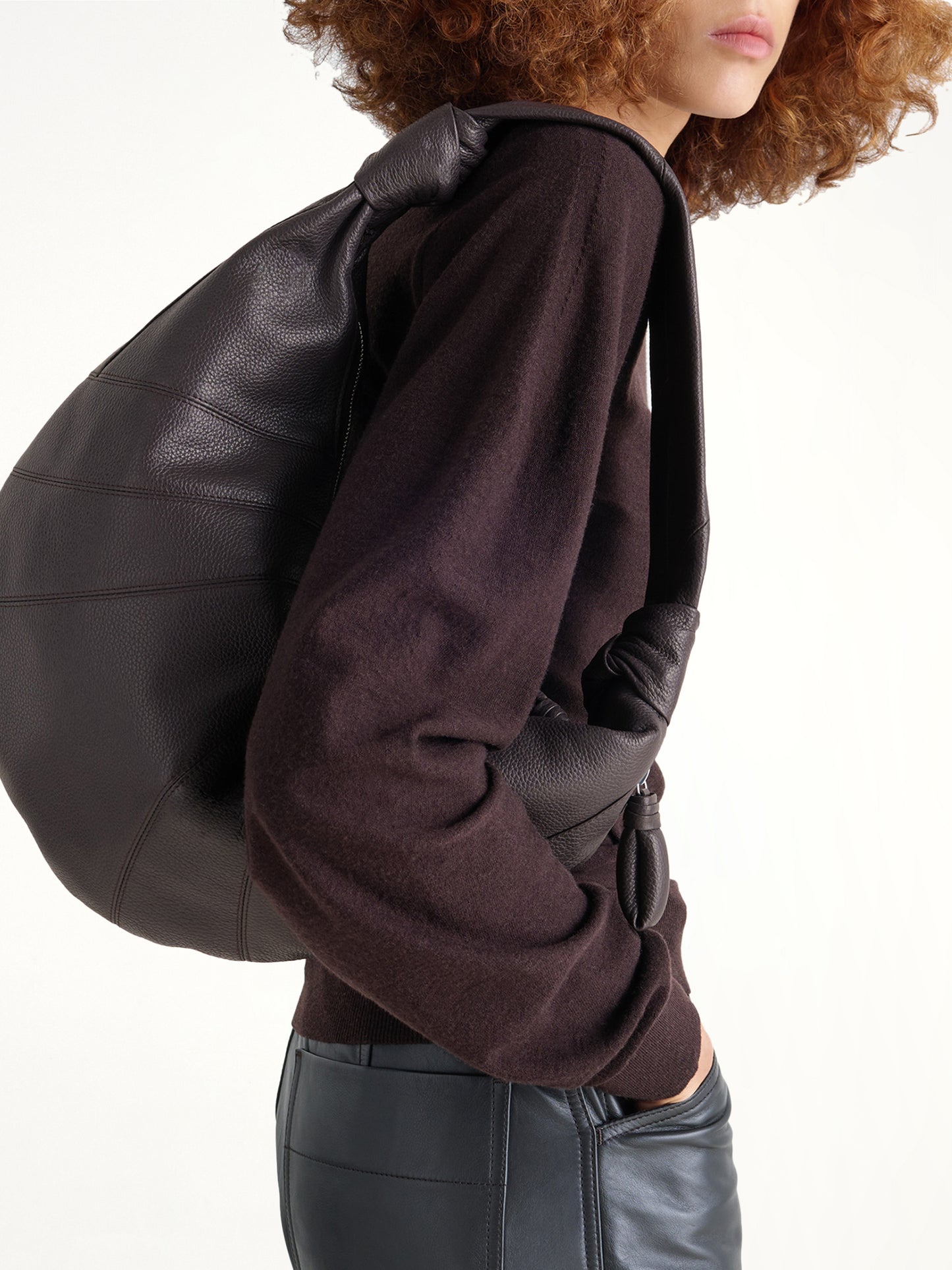 Grained Fortune Croissant Bag in Dark Chocolate