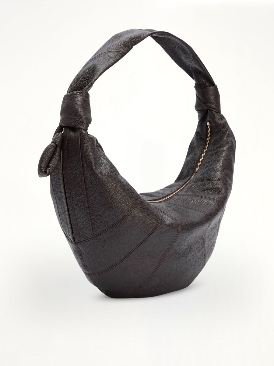 Fortune Croissant Grained Leather Bag in Dark Chocolate