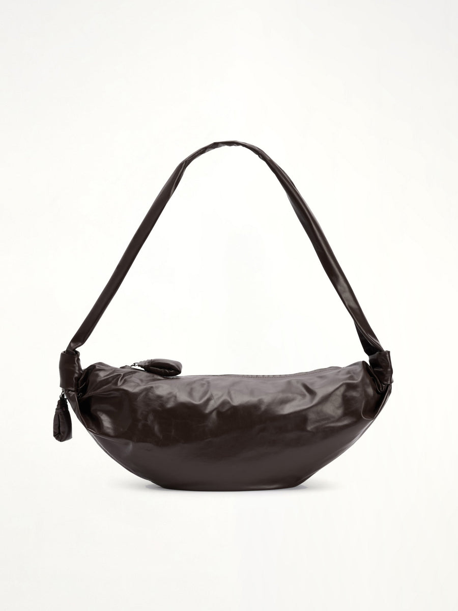 Soft Croissant Medium Paper Leather Bag in Dark Chocolate