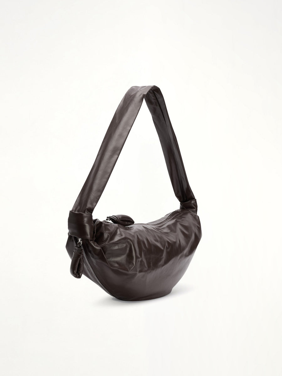 Soft Croissant Medium Paper Leather Bag in Dark Chocolate