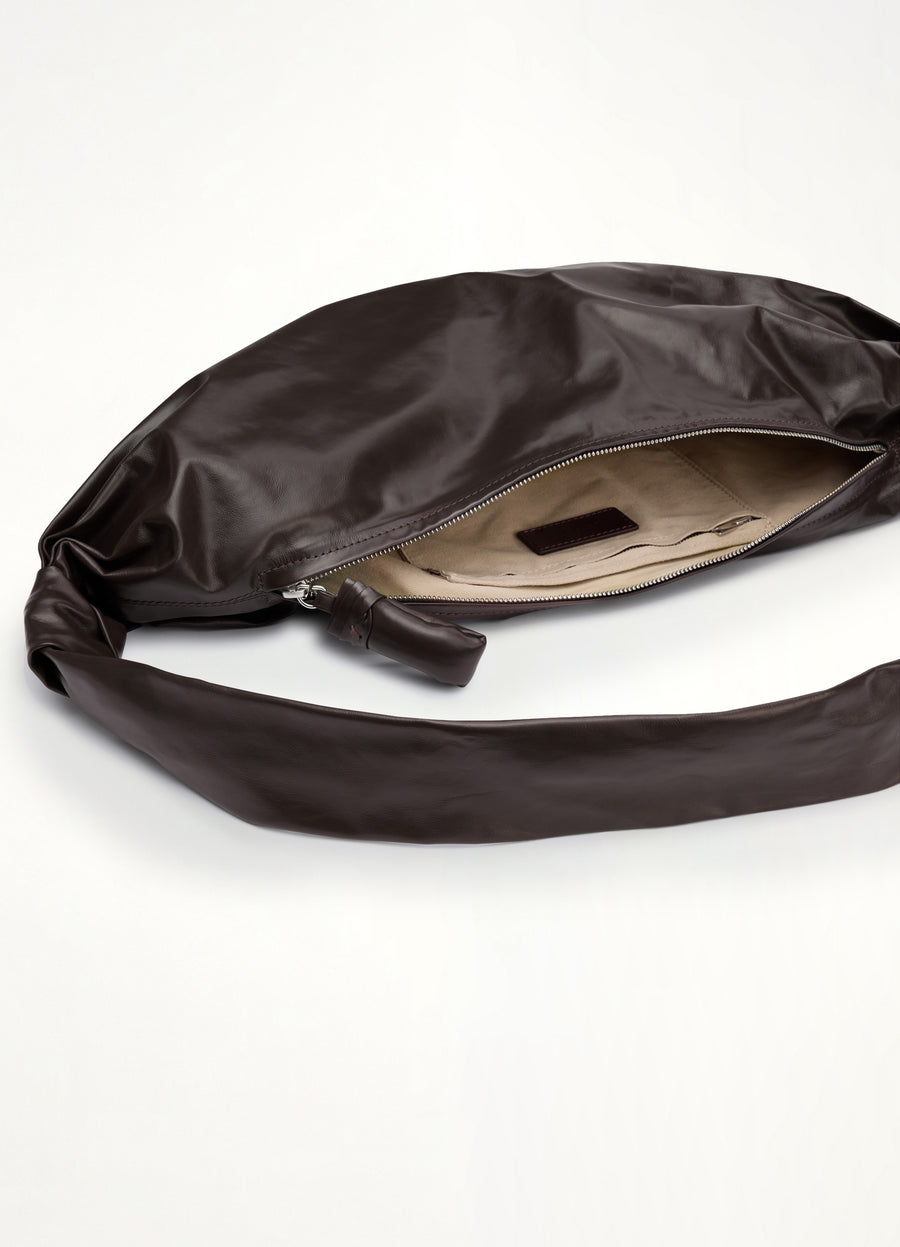 Soft Croissant Medium Paper Leather Bag in Dark Chocolate