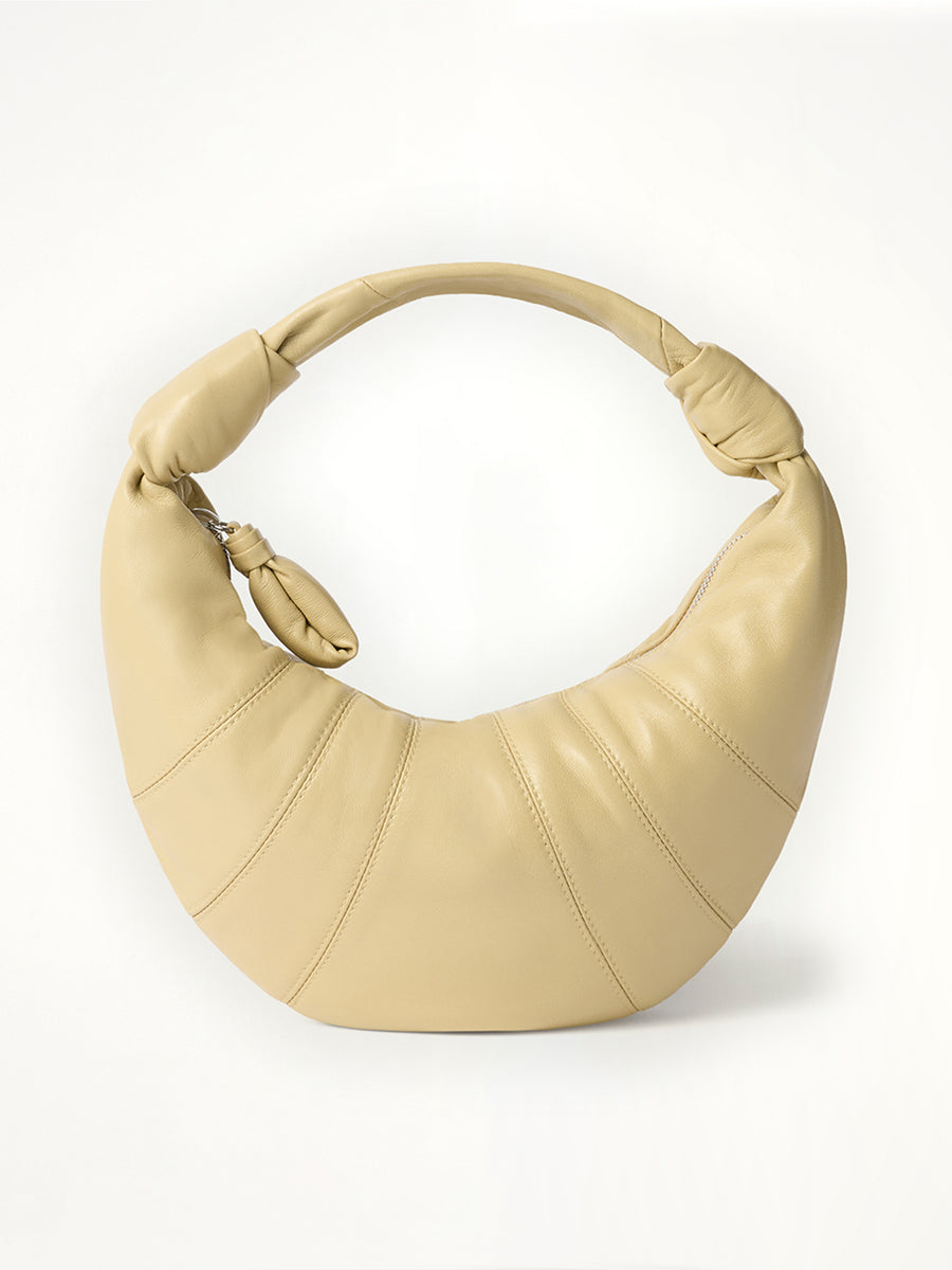 Mini Fortune Croissant Soft Nappa Leather Bag in Sesame