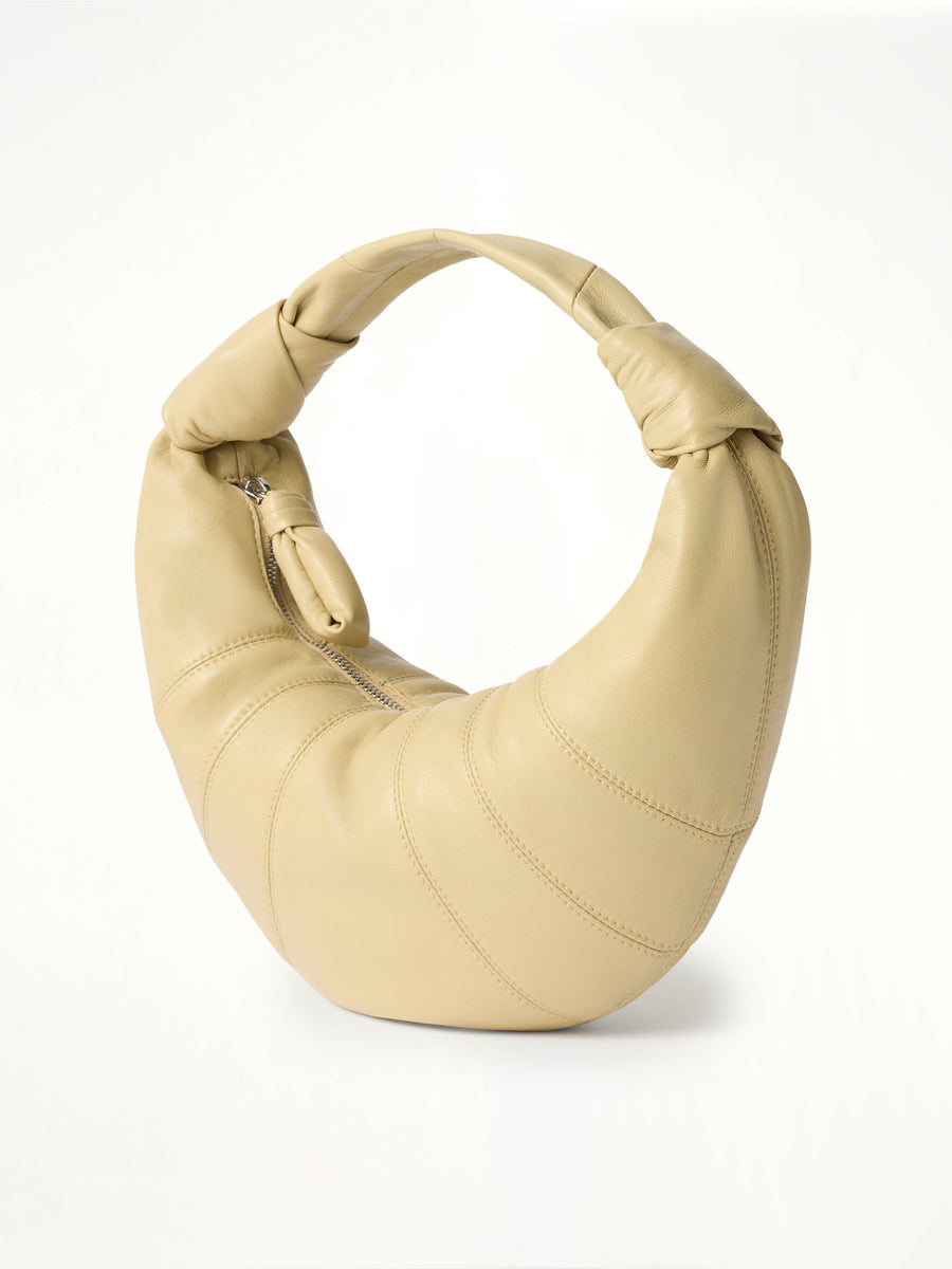 Mini Fortune Croissant Soft Nappa Leather Bag in Sesame