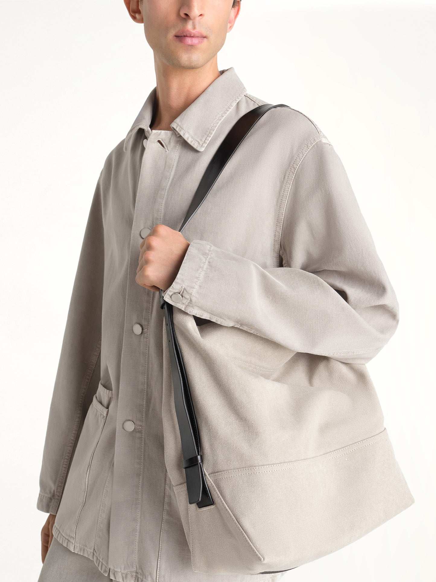 Belted Tote Bag in Dark Linen