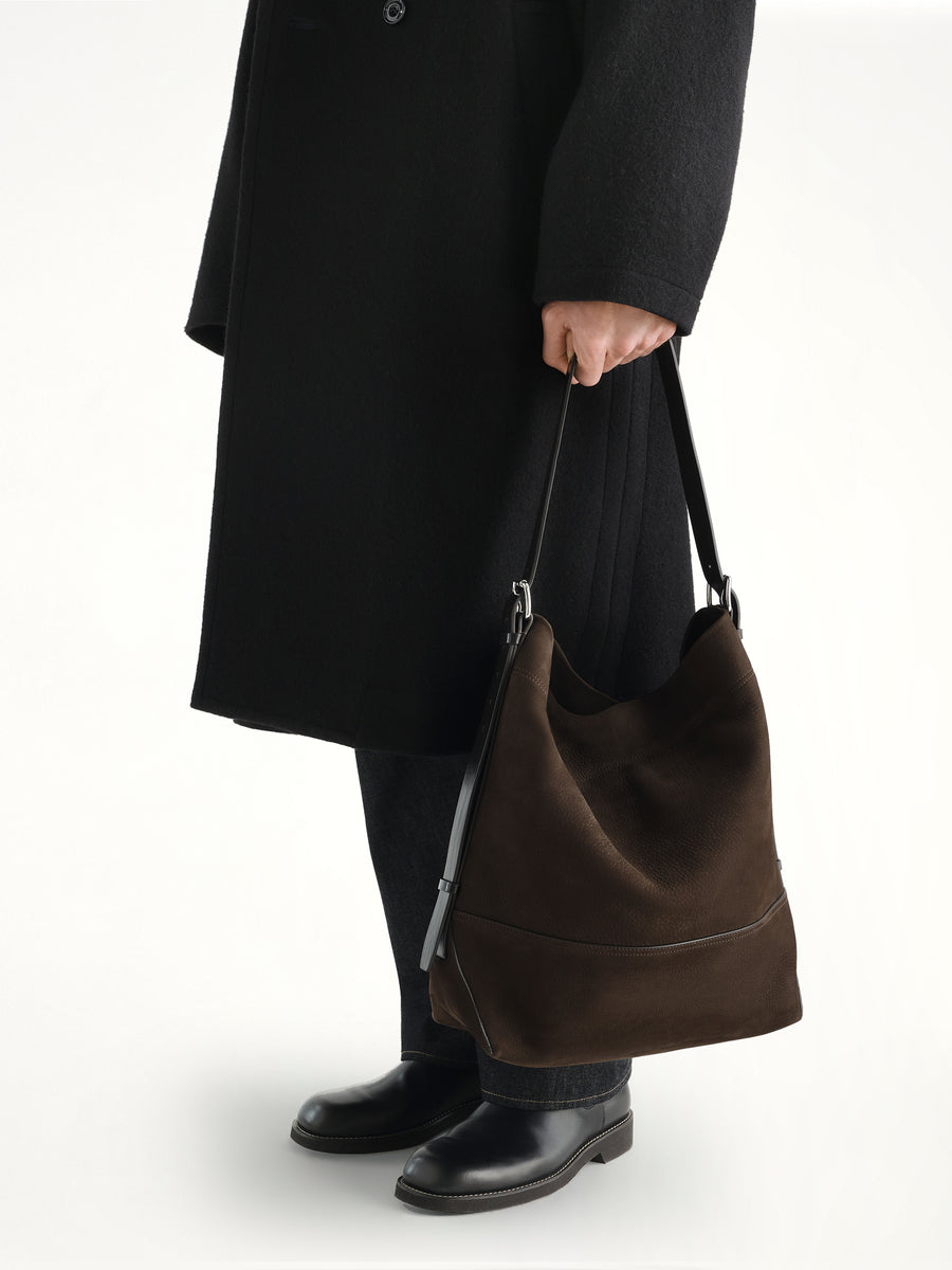 Belted Tote Alpaca Nubuck in Ebony Brown