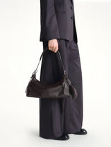 Belted Baguette Calfskin Bag in Dark Chocolate