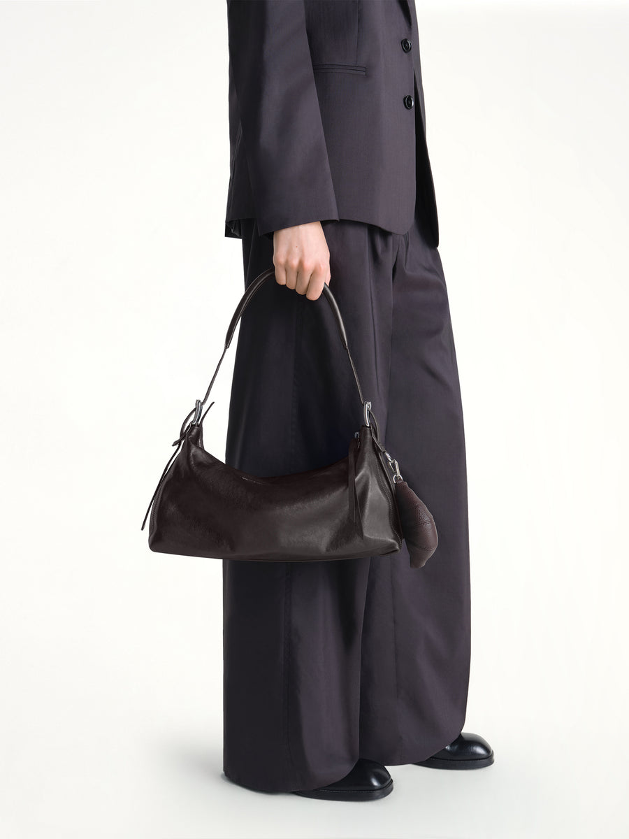 Belted Baguette Calfskin Bag in Dark Chocolate