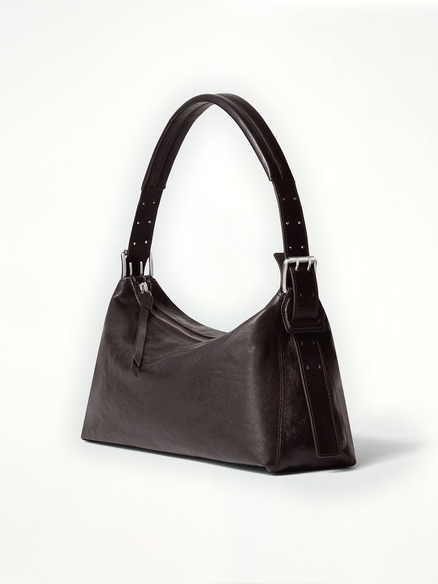 Belted Baguette Calfskin Bag in Dark Chocolate