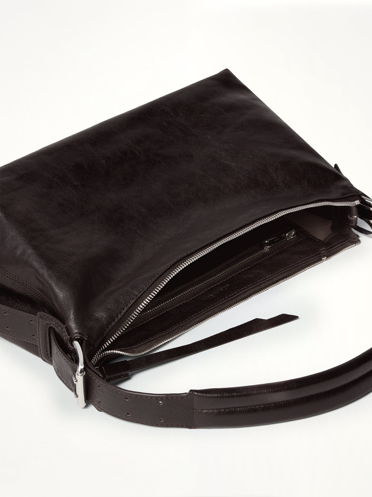 Belted Baguette Calfskin Bag in Dark Chocolate