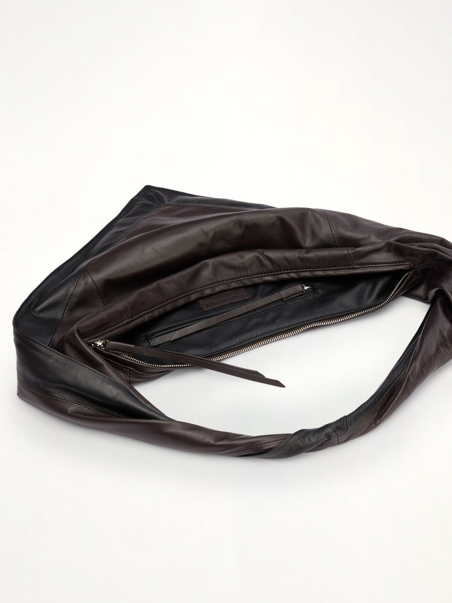 Scarf Small Soft Nappa Leather Bag in Black/Dark Chocolate