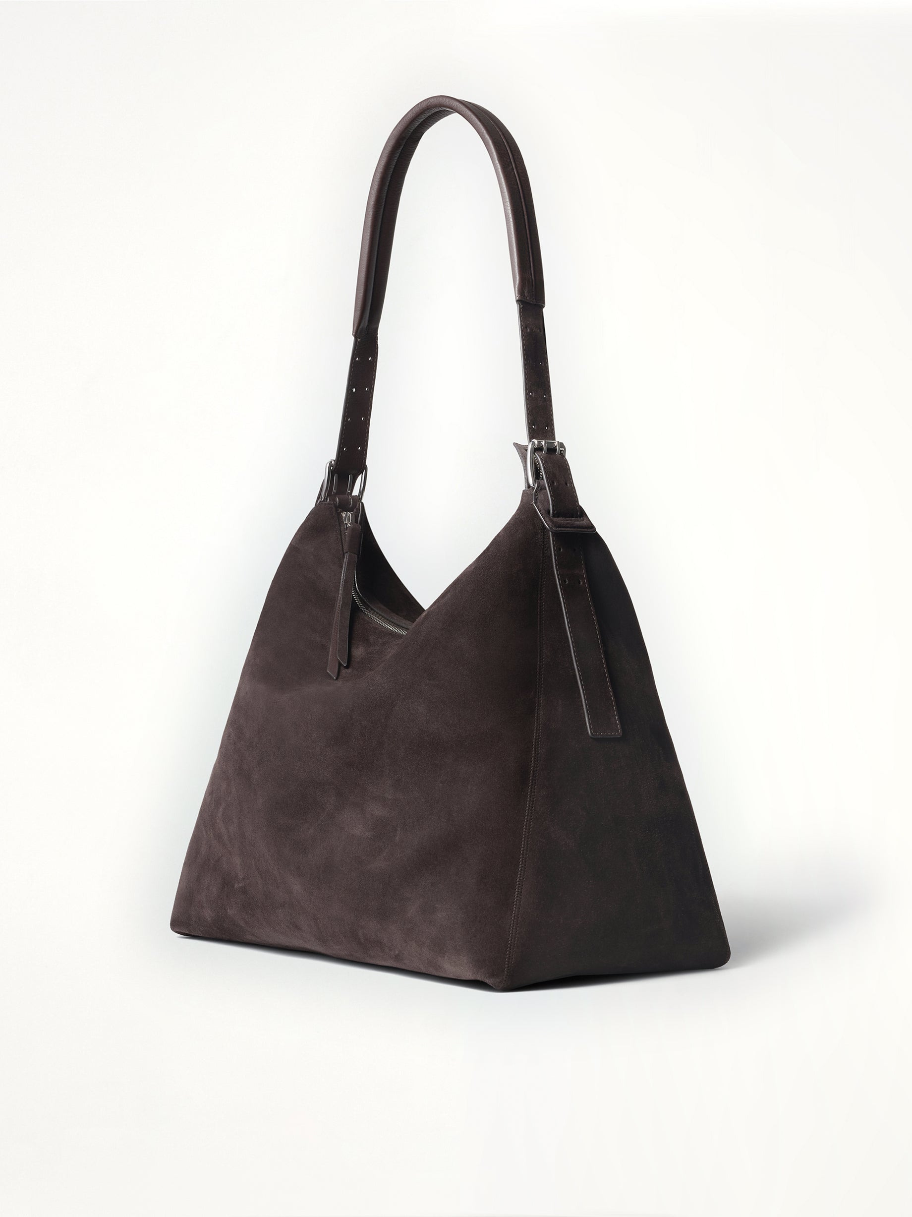 Belted Hobo Suede Bag in Ebony Brown