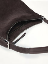 Belted Hobo Suede Bag in Ebony Brown