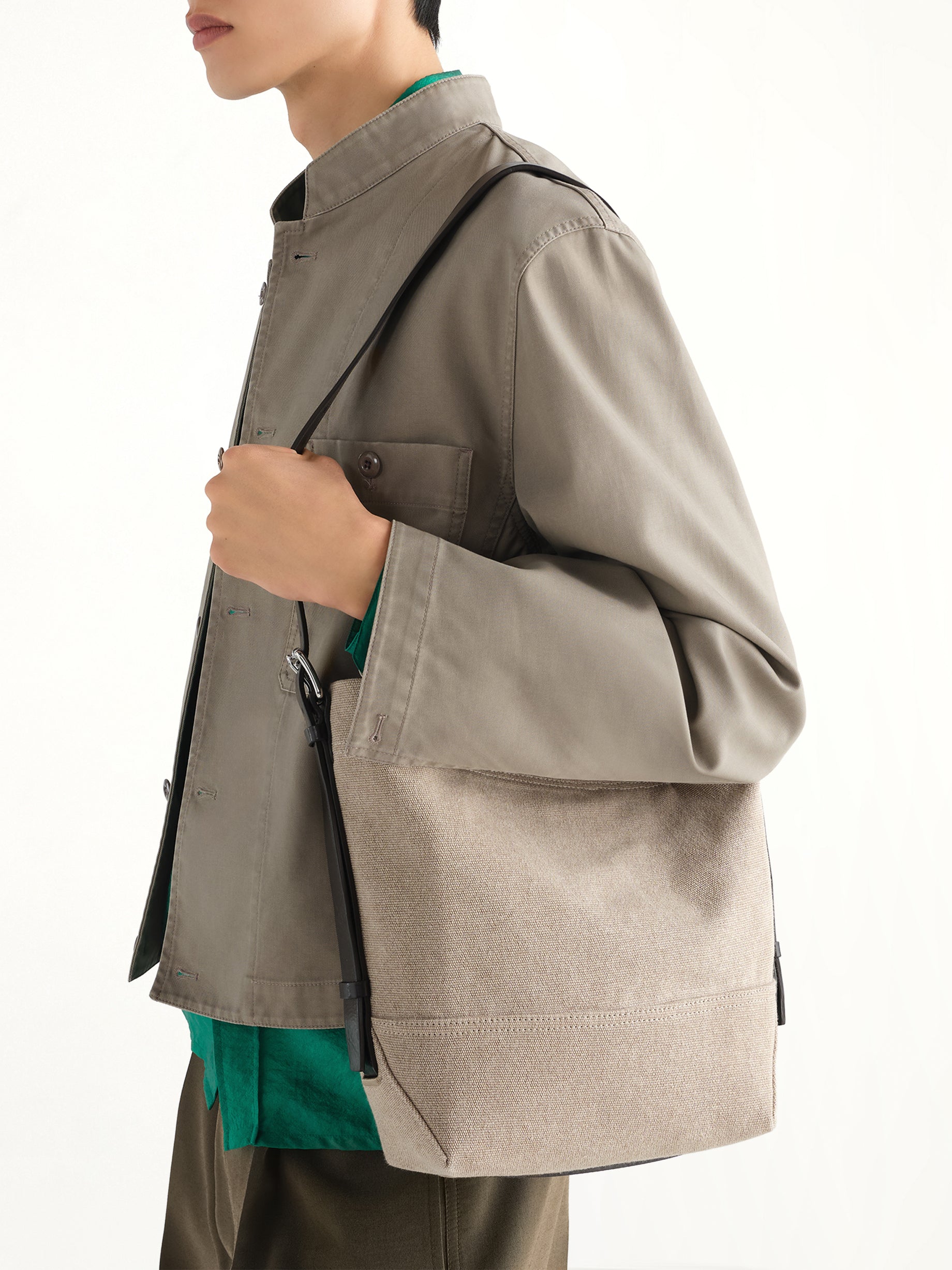 Small Belted Tote Cotton Canvas in Dark Linen