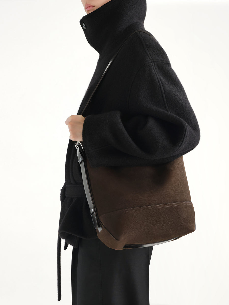 Small Belted Tote Alpaca Nubuck in Ebony Brown