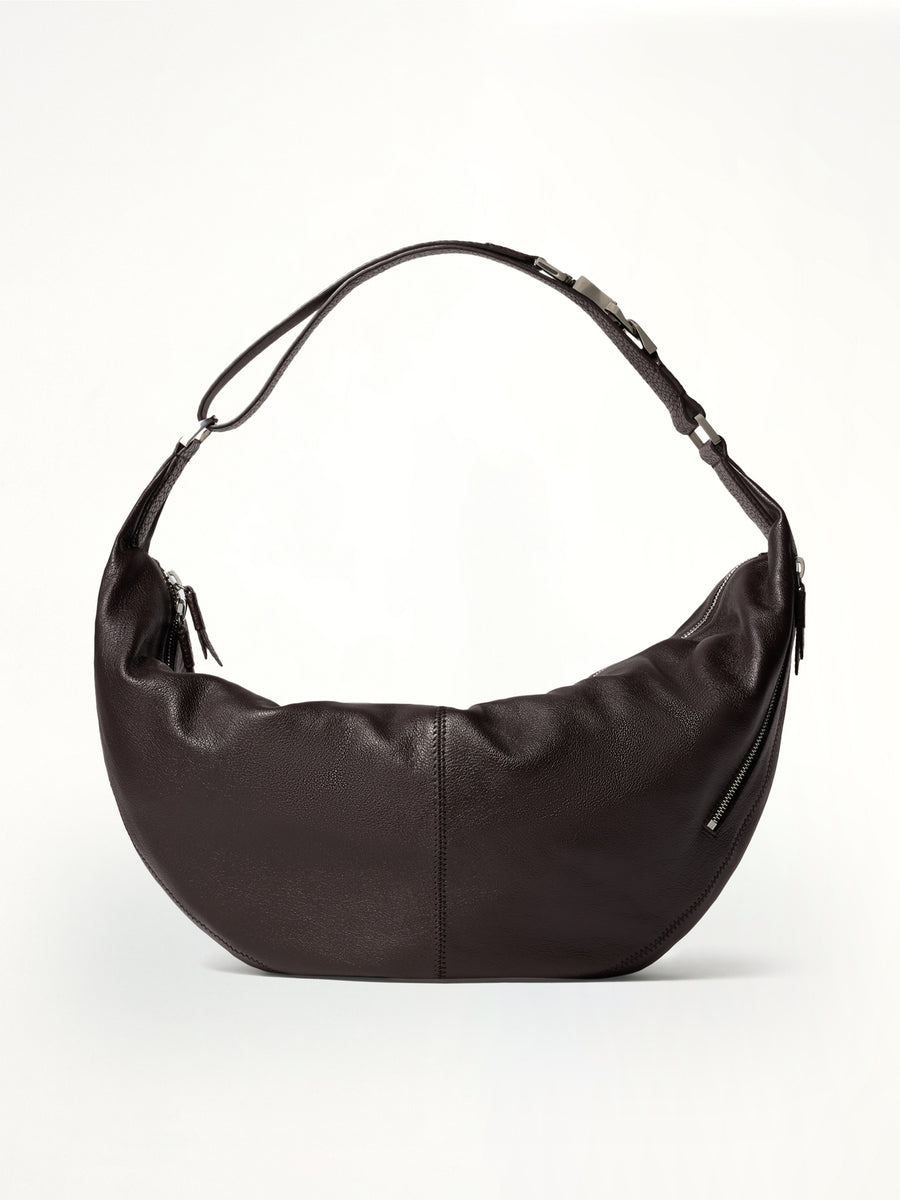 Quiver Clip Grained Leather Bag in Dark Chocolate