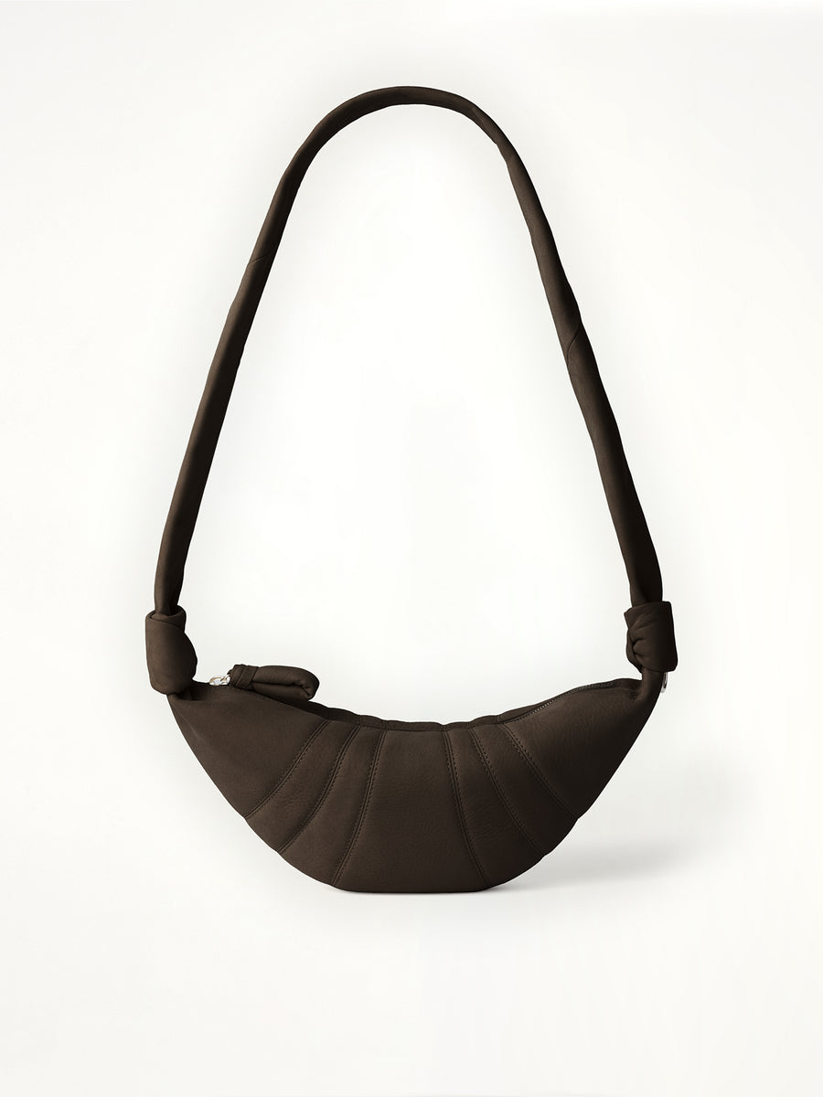Croissant Small Alpaca Nubuck  Bag in Ebony Brown