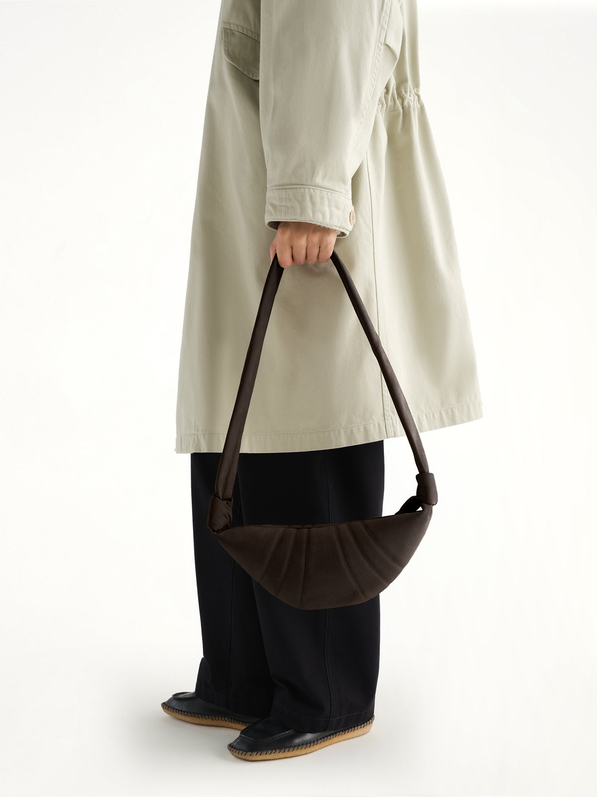 Croissant Small Alpaca Nubuck  Bag in Ebony Brown