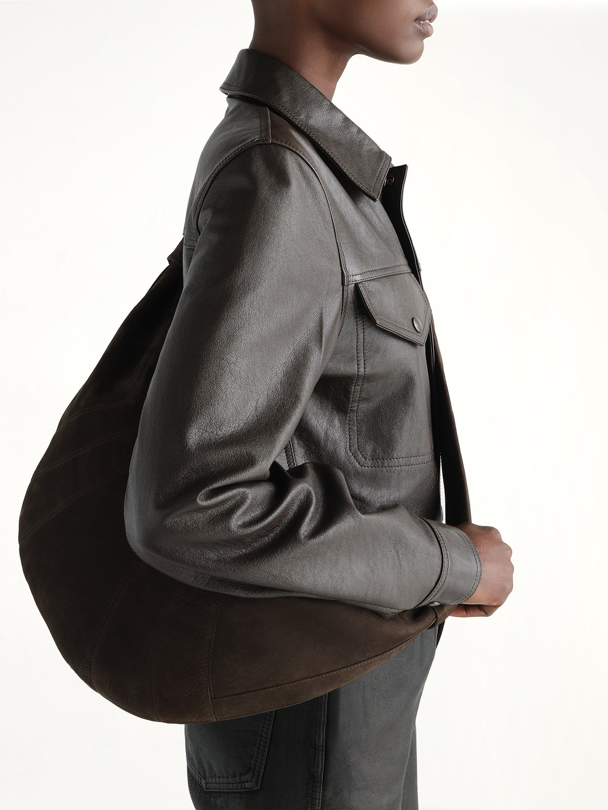Croissant Large Alpaca Nubuck Bag in Ebony Brown