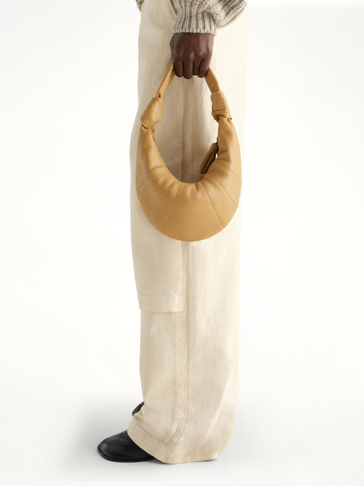 Mini Fortune Croissant Goatskin Bag in Butternut