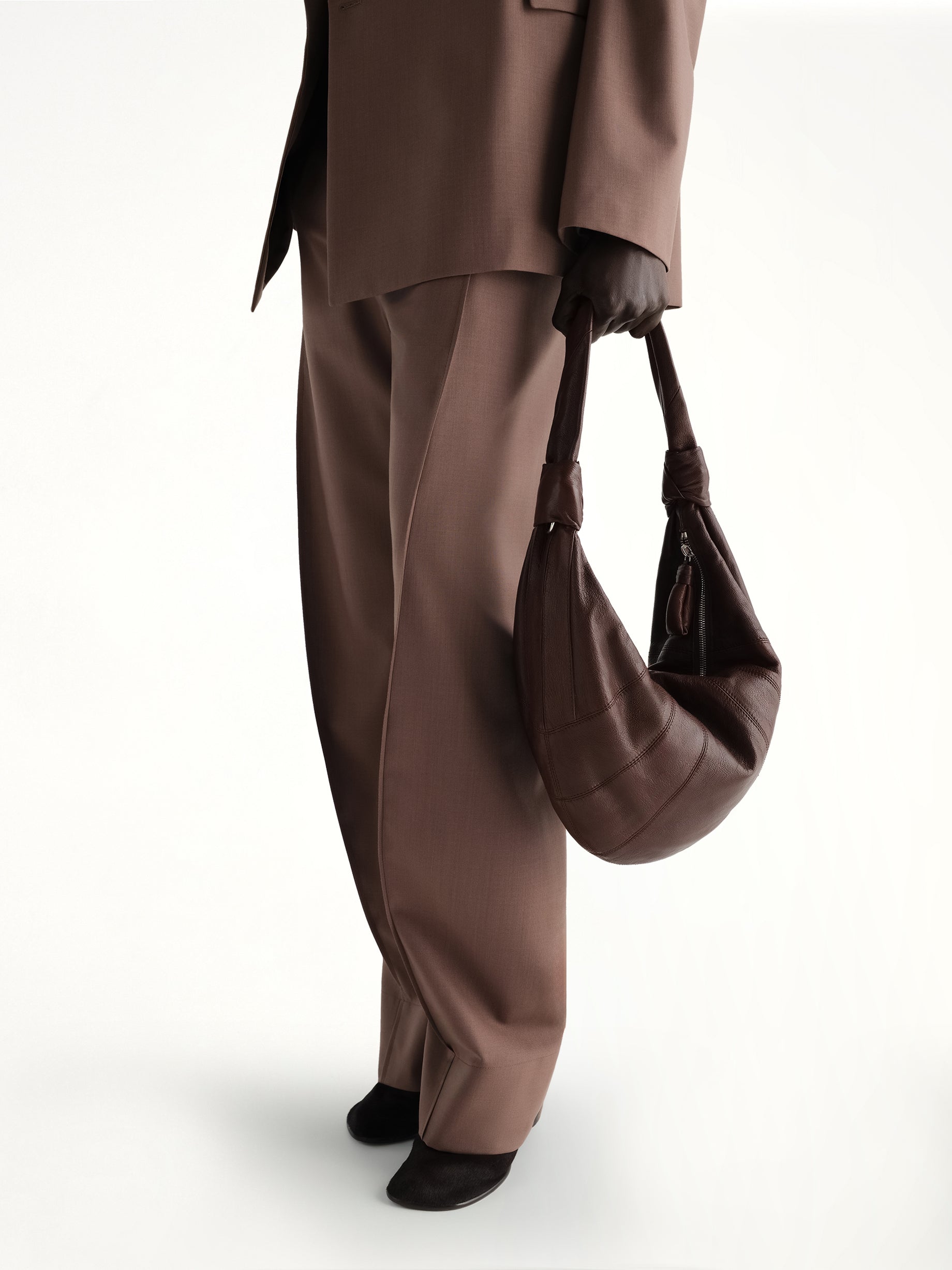 Fortune Croissant Goatskin Bag in Roasted Pecan