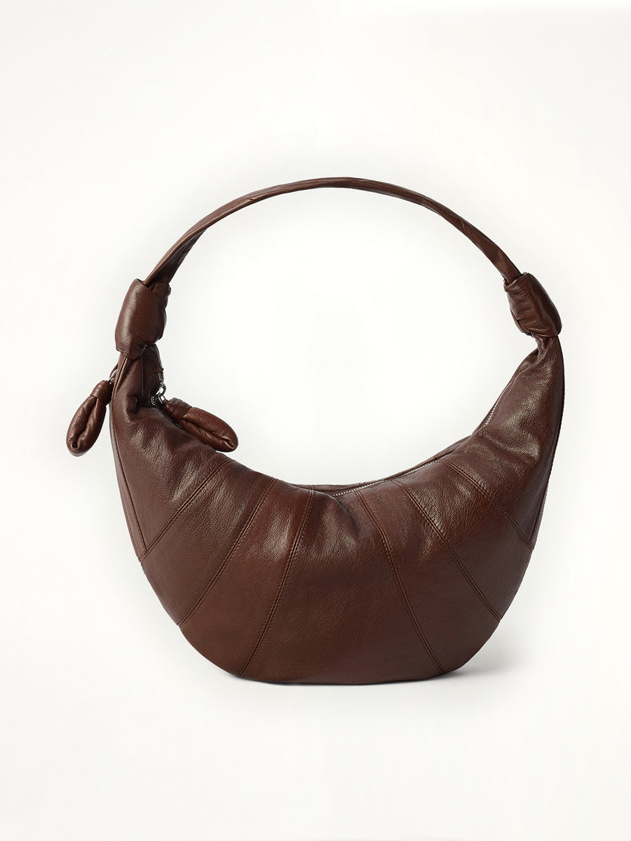 Fortune Croissant Goatskin Bag in Roasted Pecan