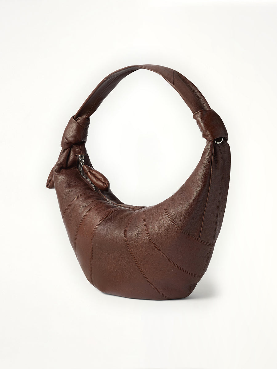 Fortune Croissant Goatskin Bag in Roasted Pecan