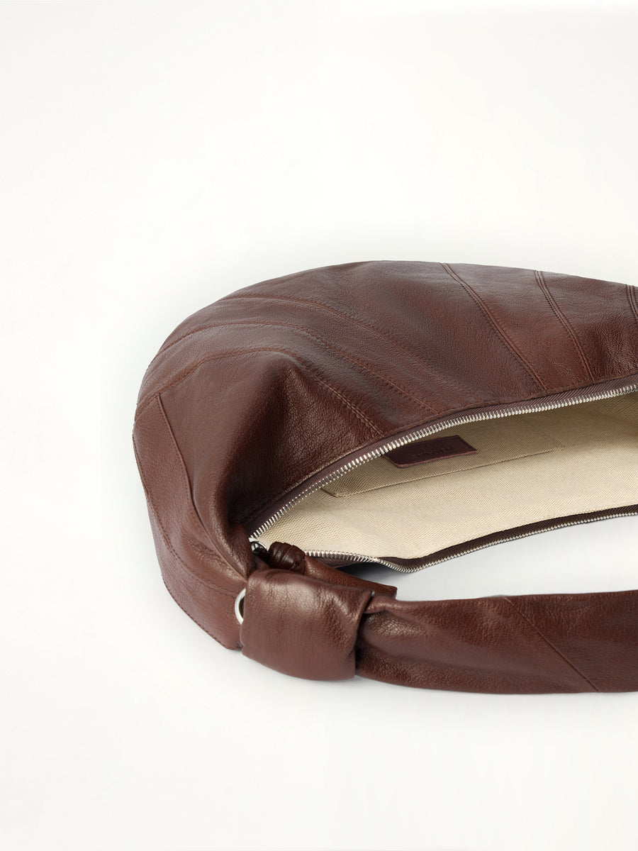 Fortune Croissant Goatskin Bag in Roasted Pecan