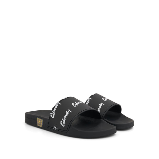 Logo All Over Print Flat Rubber Sandals in Black/White