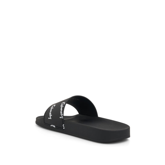 Logo All Over Print Flat Rubber Sandals in Black/White