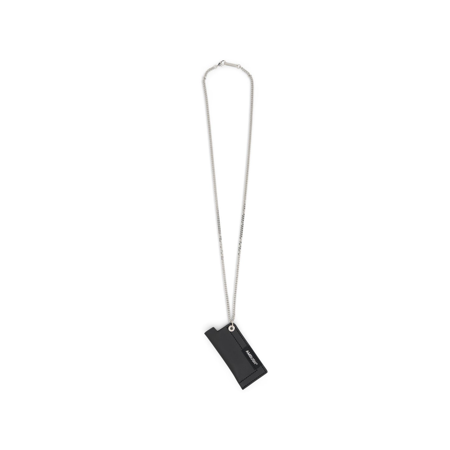 Leather Lighter Case Necklace in Black Silver