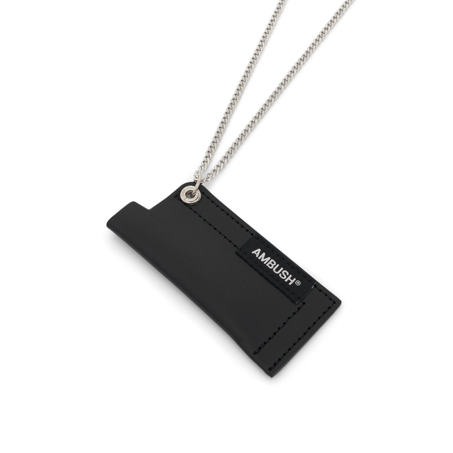 Leather Lighter Case Necklace in Black Silver
