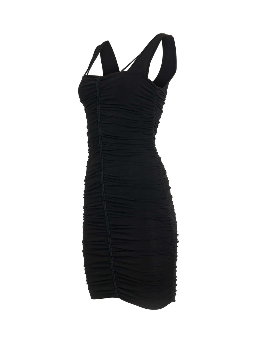 Shiny Crepe Jersey Midi Dress in Black