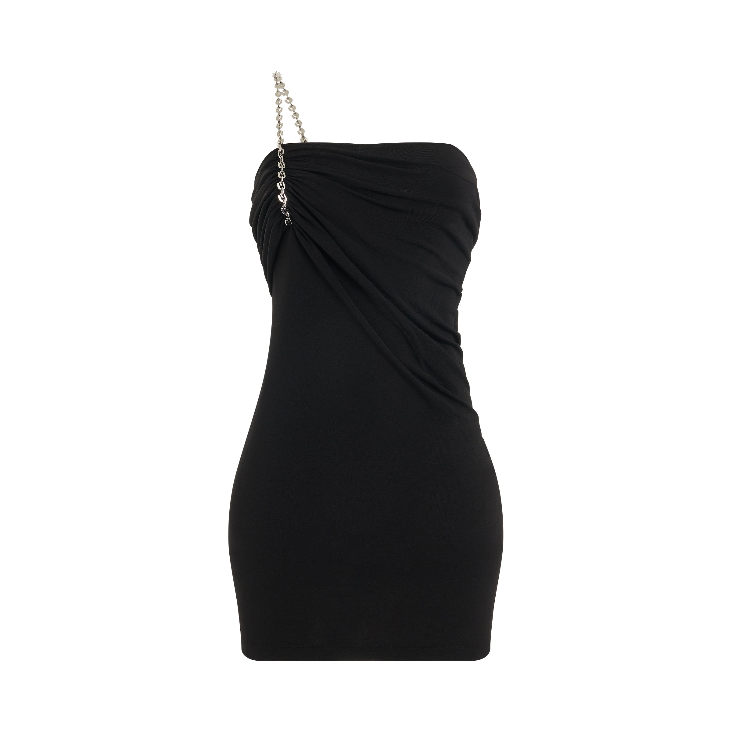 Shiny Crepe Jersey Mini Dress in Black