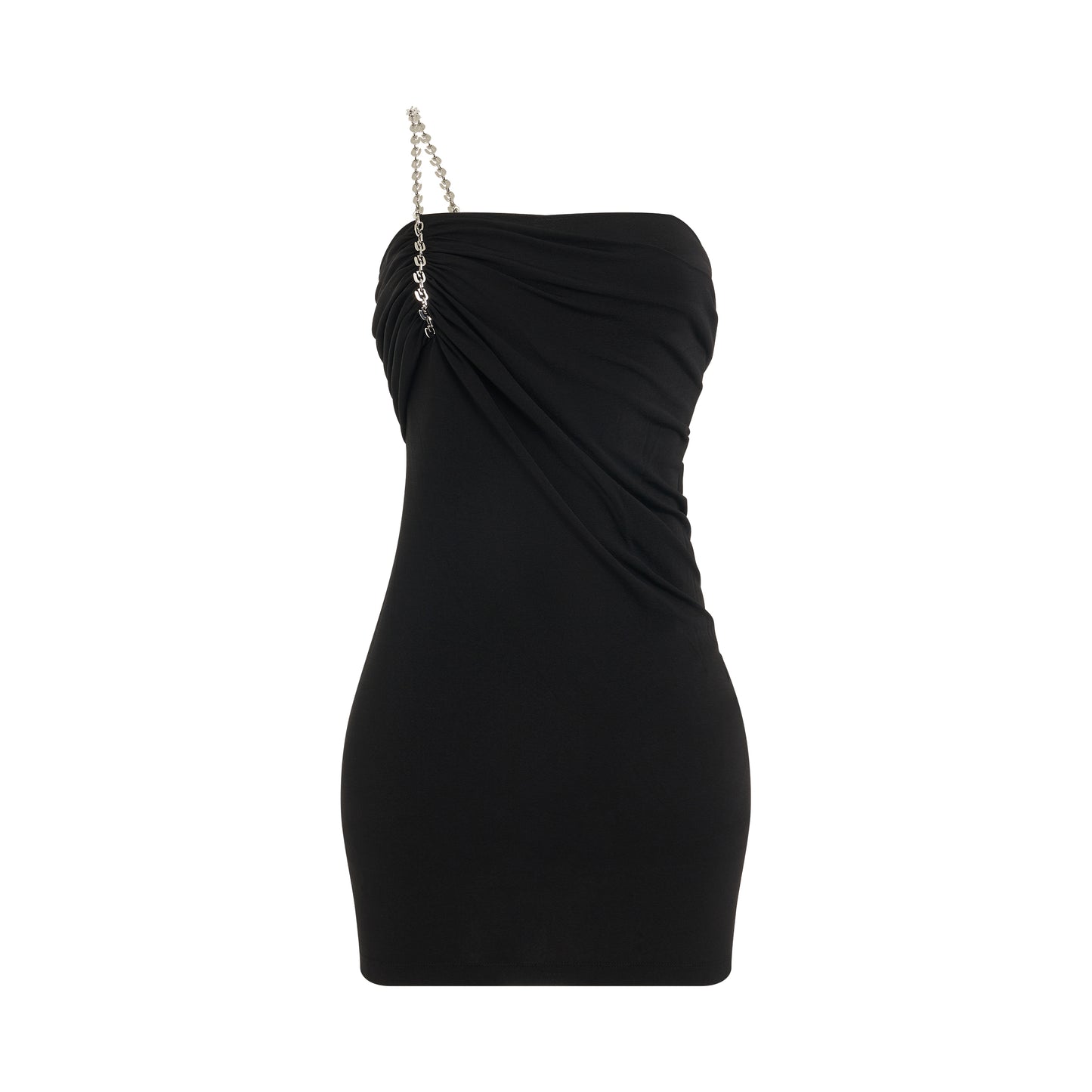 Shiny Crepe Jersey Mini Dress in Black