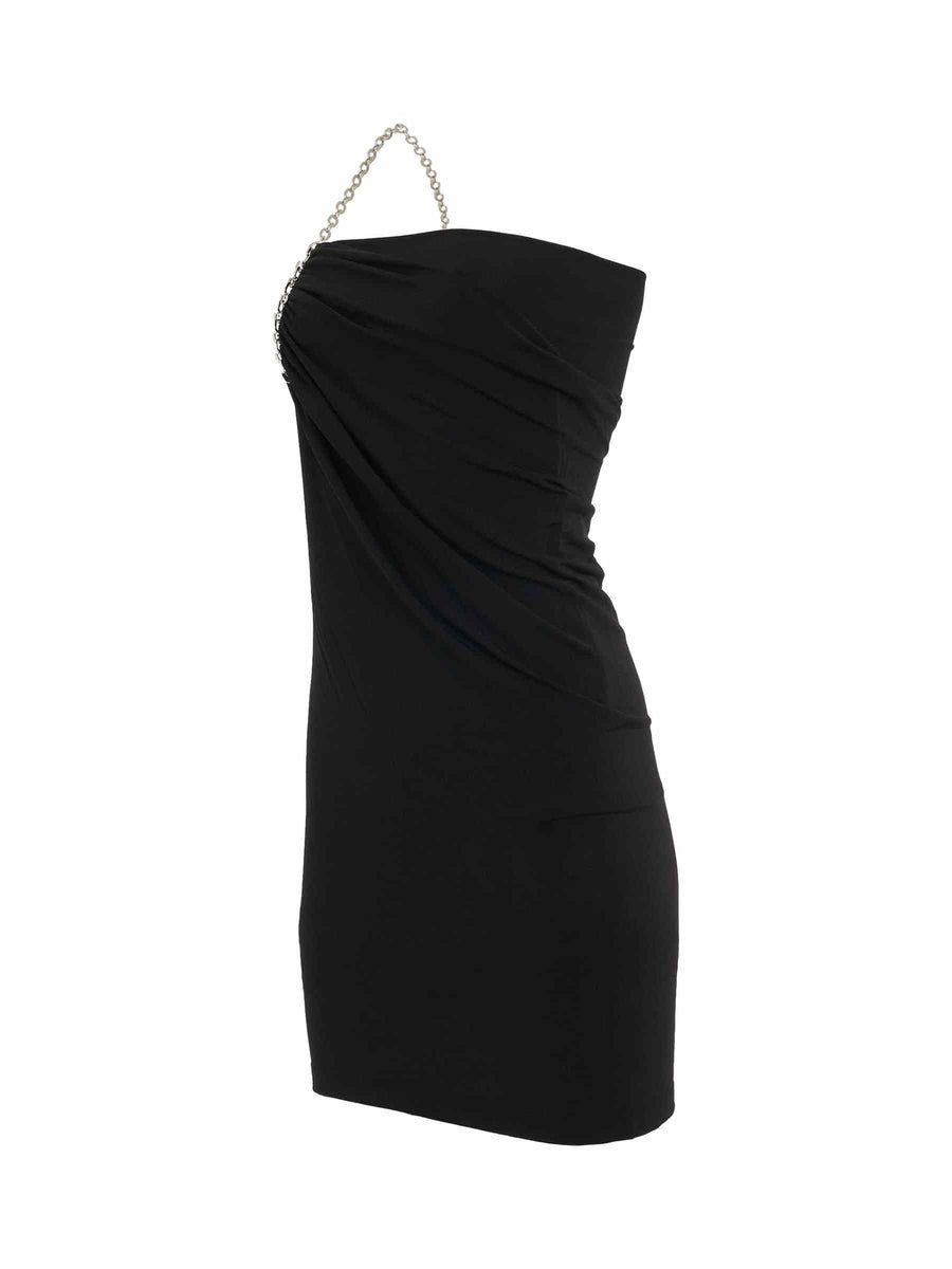 Shiny Crepe Jersey Mini Dress in Black
