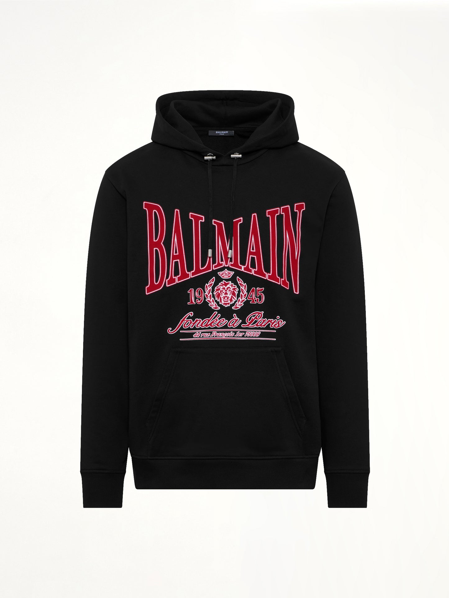 Balmain College Flock Hoodie in Black/Red