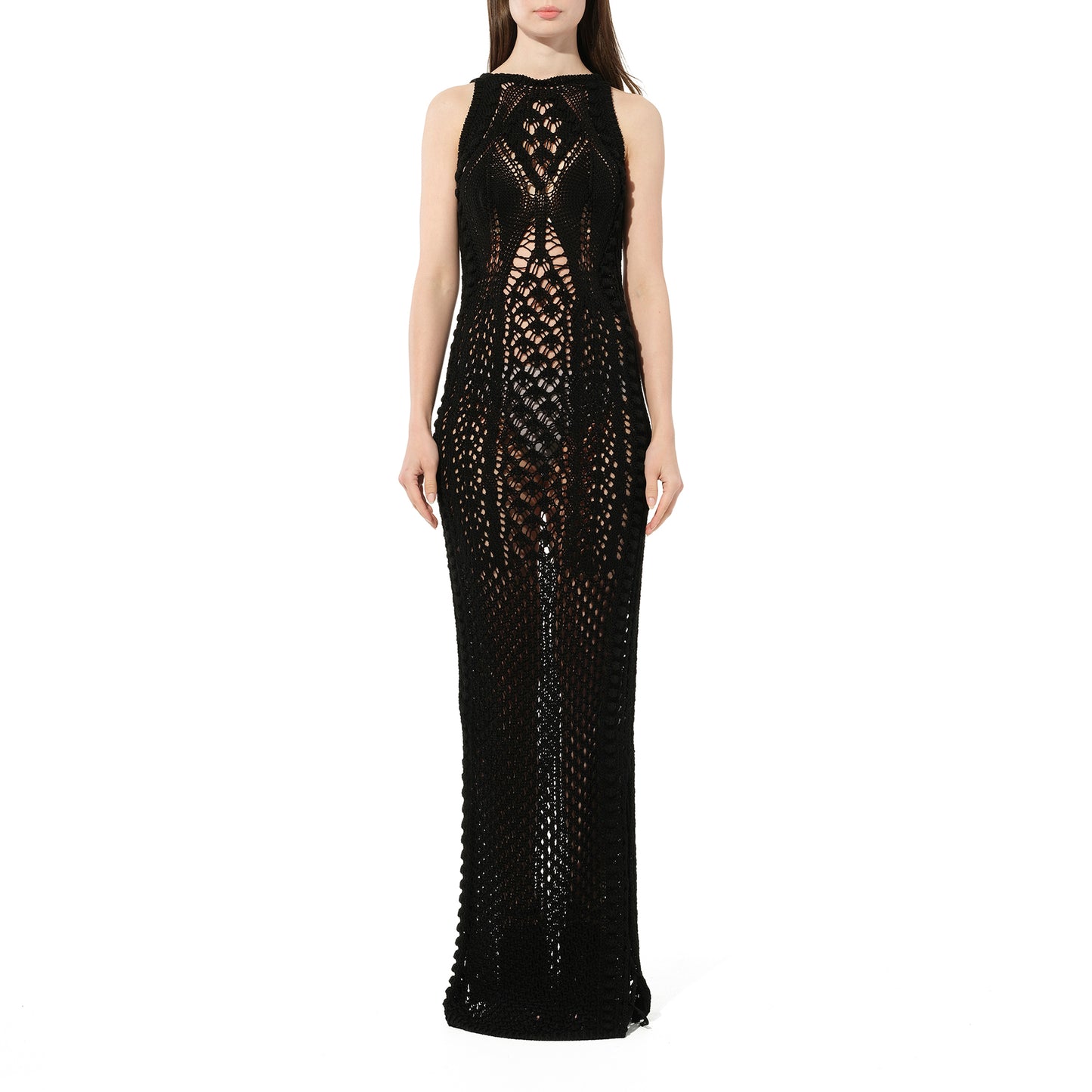 Balmain Long Crochet Knit Dress