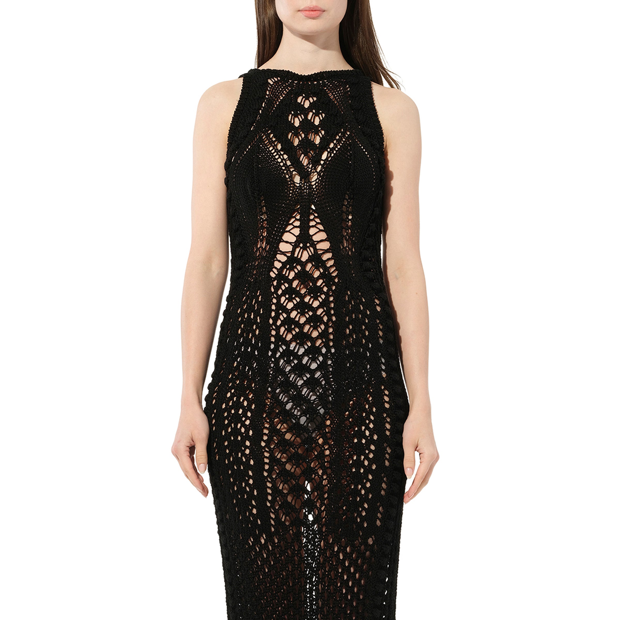 Balmain Long Crochet Knit Dress