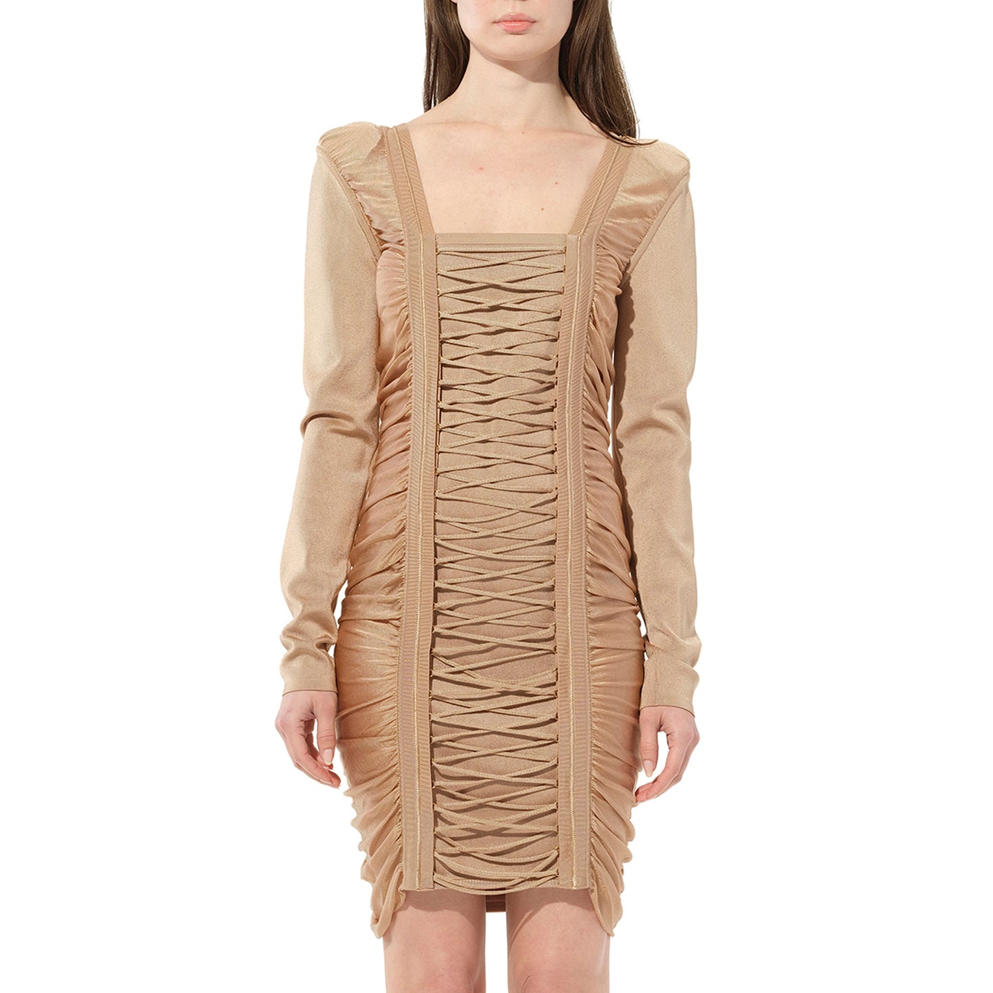 Balmain Maille Knit Const Dress in Sand