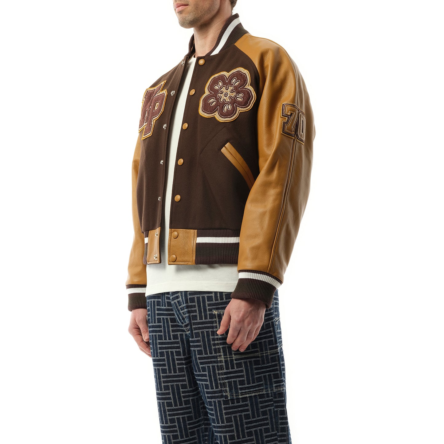 Boke Flower Varsity Jacket in Dark Brown