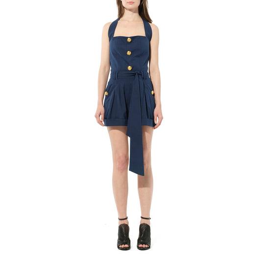 Button Strap Playsuit in Blue