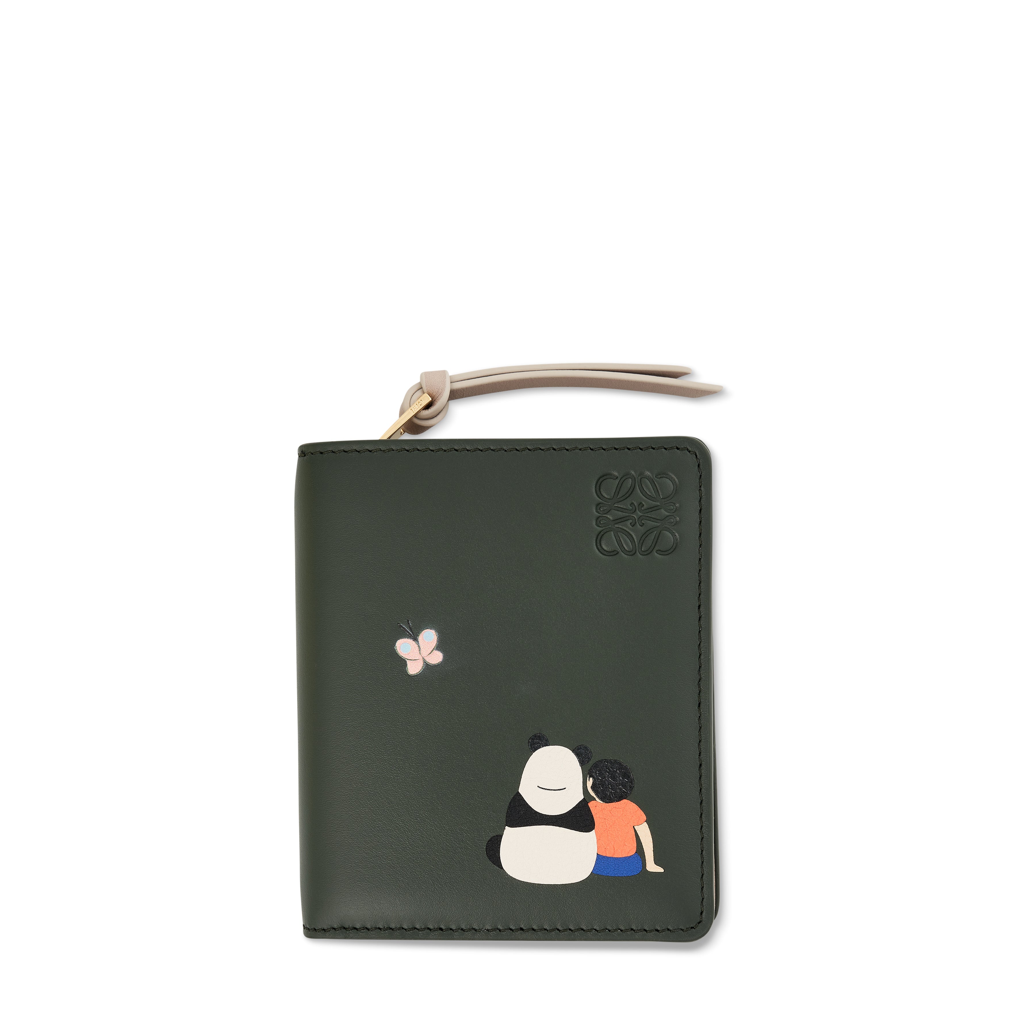 Suna Fujita Panda Compact Zip Wallet in Bottle Green