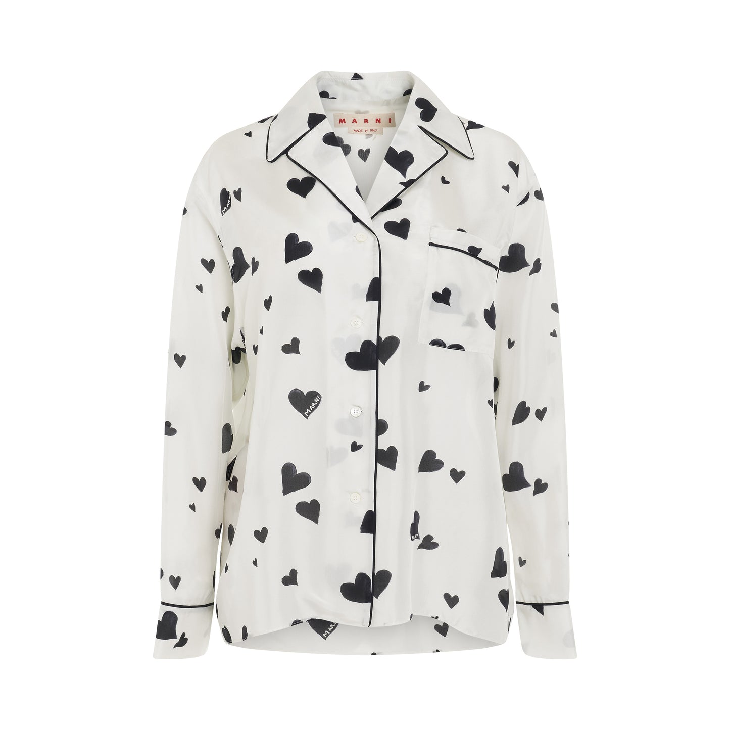 Heart-Printed Pyjama Shirt in Stone White