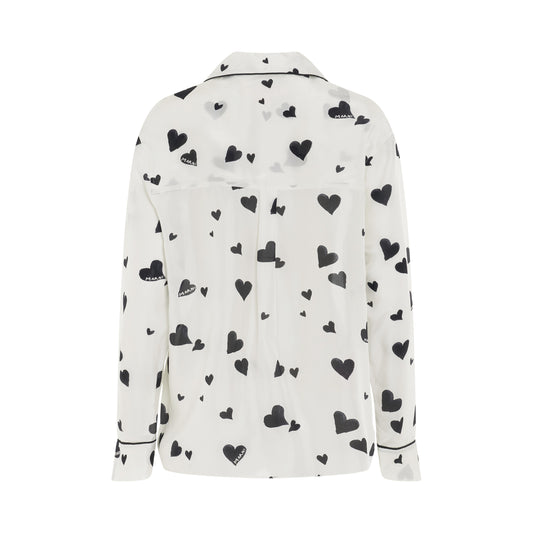 Heart-Printed Pyjama Shirt in Stone White