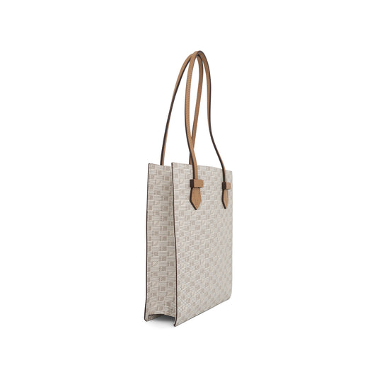 Cannes Vertical Tote MM with Stripes in Champagne